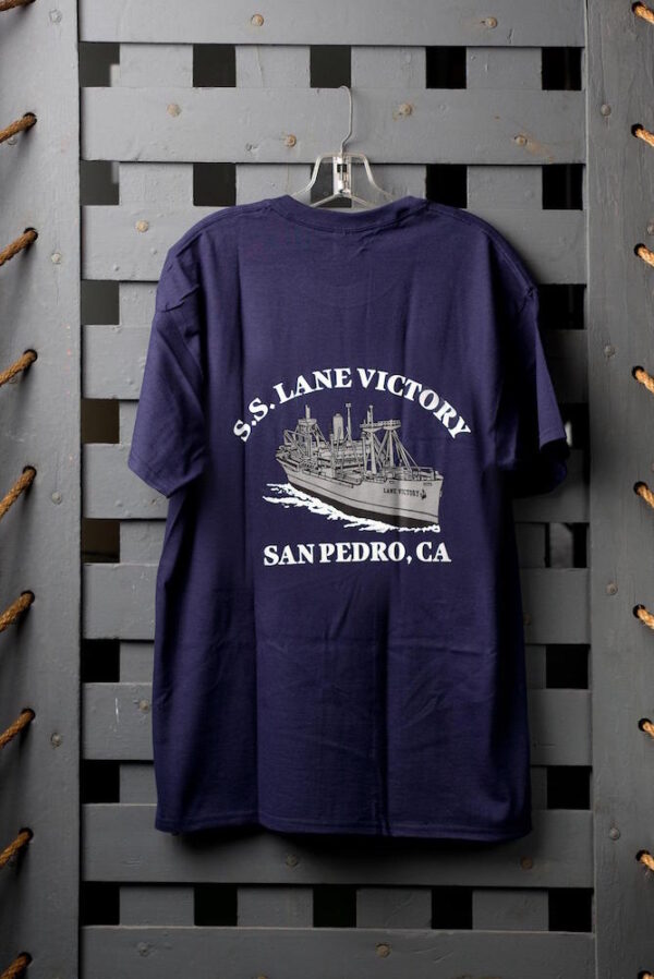 SS Lane Victory shop 11 Navy Pocket T Shirt back | Navy Pocket T-Shirt | Lane Victory Maritime Center